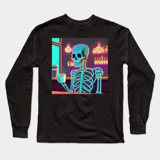 Neon skeleton drinking coffee Long Sleeve T-Shirt